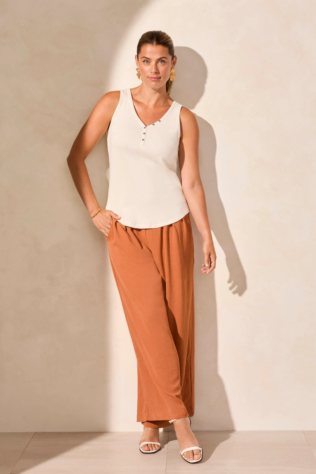 Solid Cotton Henley Tank Top