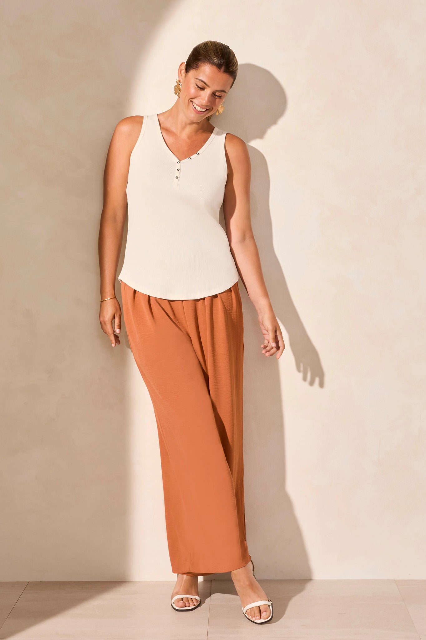 Solid Cotton Henley Tank Top