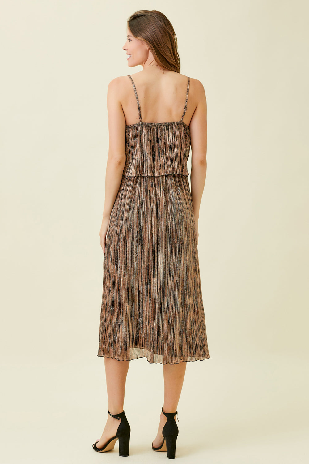 PLEATED GLITTER CAMI DRESS | Copper