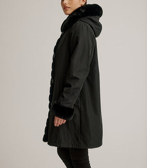 Hooded Reversible Faux Fur Coat | Black