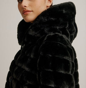 Hooded Reversible Faux Fur Coat | Black