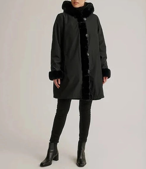 Hooded Reversible Faux Fur Coat | Black