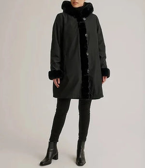 Hooded Reversible Faux Fur Coat | Black