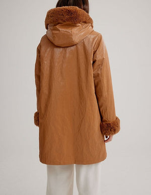 Hooded Reversible Faux Fur Coat | Caramel
