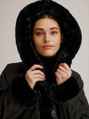 Hooded Reversible Faux Fur Coat | Black