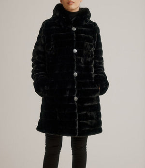 Hooded Reversible Faux Fur Coat | Black