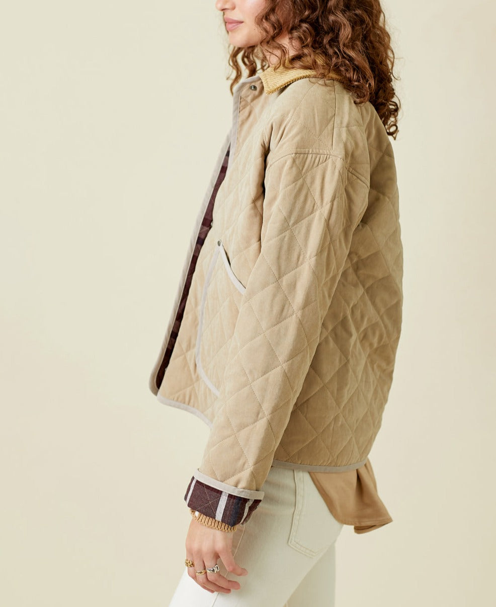 Contrast Quilted Jacket | Latte