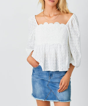 Crochet Lace Puff Sleeve Blouse | Off White