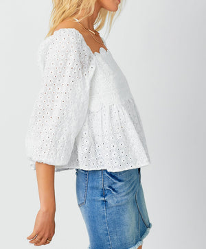 Crochet Lace Puff Sleeve Blouse | Off White