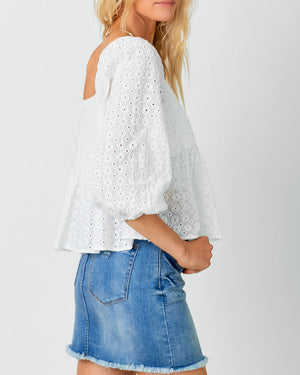 Crochet Lace Puff Sleeve Blouse | Off White