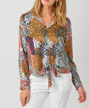 Tie Front Printed Blouse | Navy