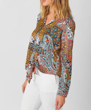 Tie Front Printed Blouse | Navy