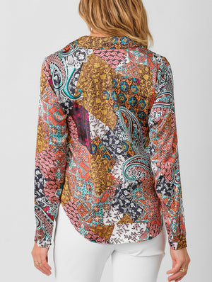Tie Front Printed Blouse | Navy