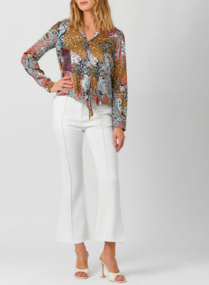 Tie Front Printed Blouse | Navy