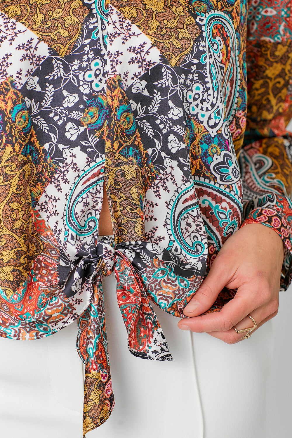 Tie Front Printed Blouse | Navy