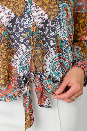 Tie Front Printed Blouse | Navy