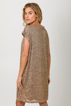 Boat Neck Sequins Shift Dress
