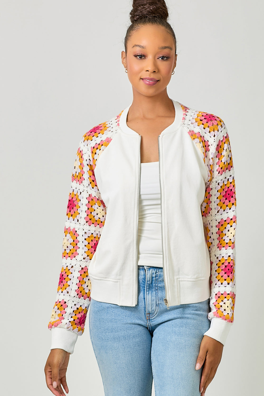 Crochet Detail Bomber Jacket