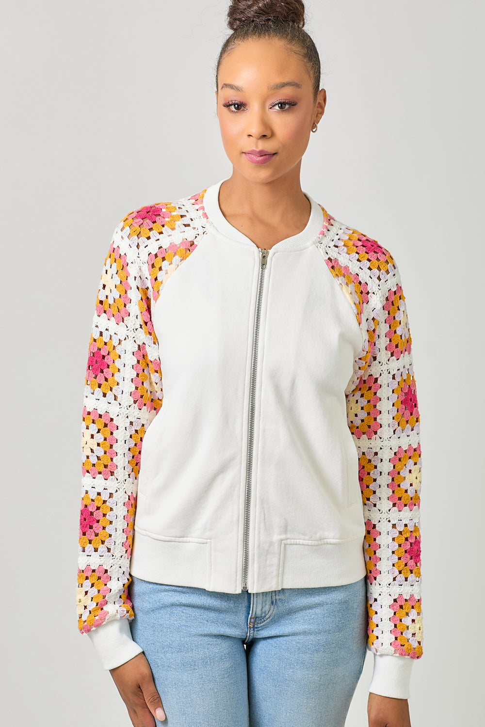 Crochet Detail Bomber Jacket