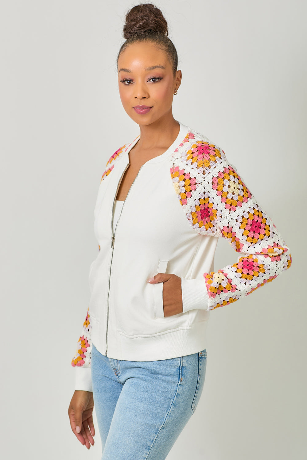 Crochet Detail Bomber Jacket