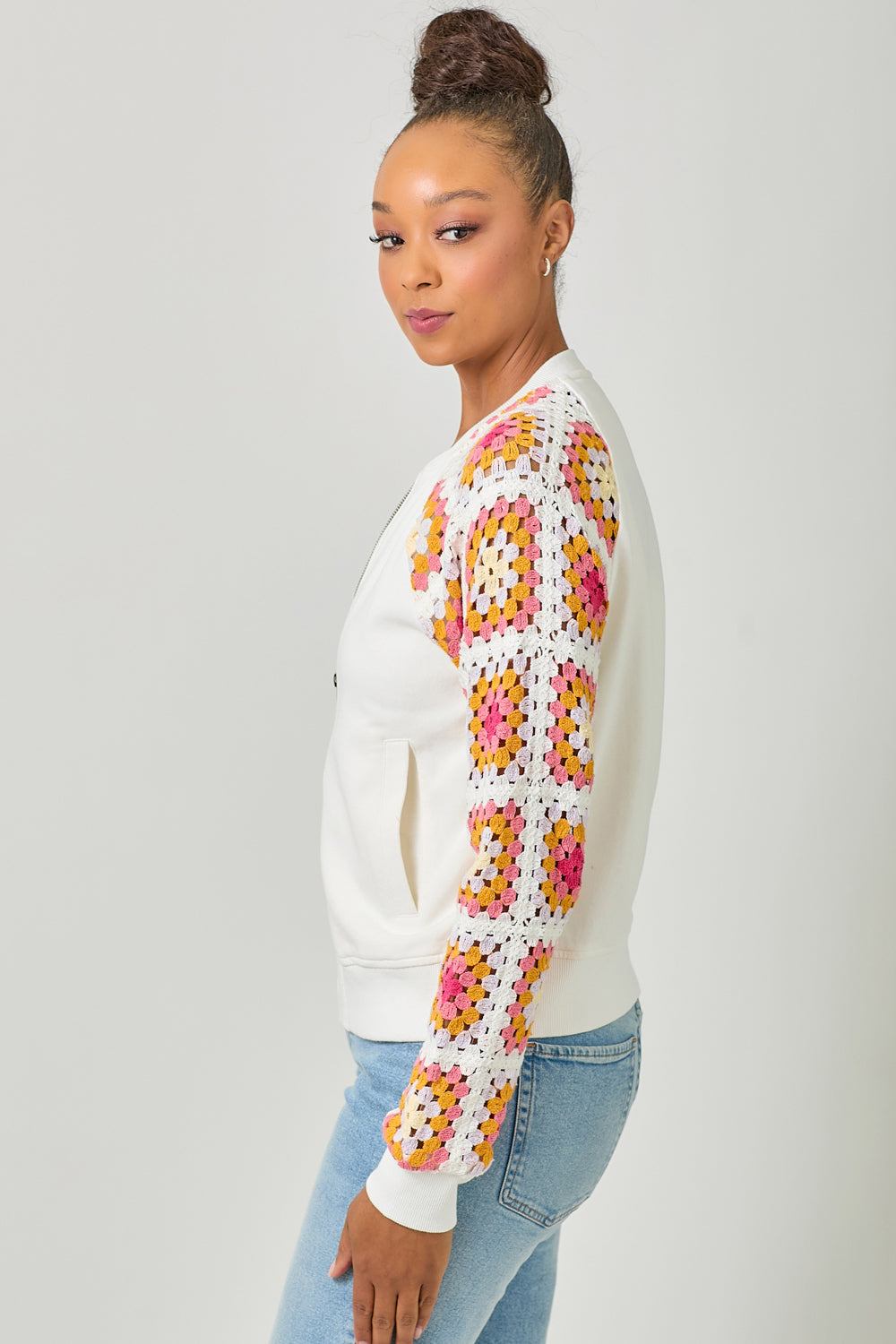 Crochet Detail Bomber Jacket