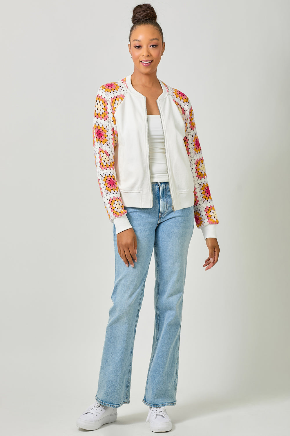 Crochet Detail Bomber Jacket