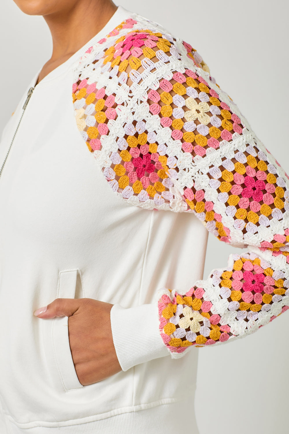 Crochet Detail Bomber Jacket