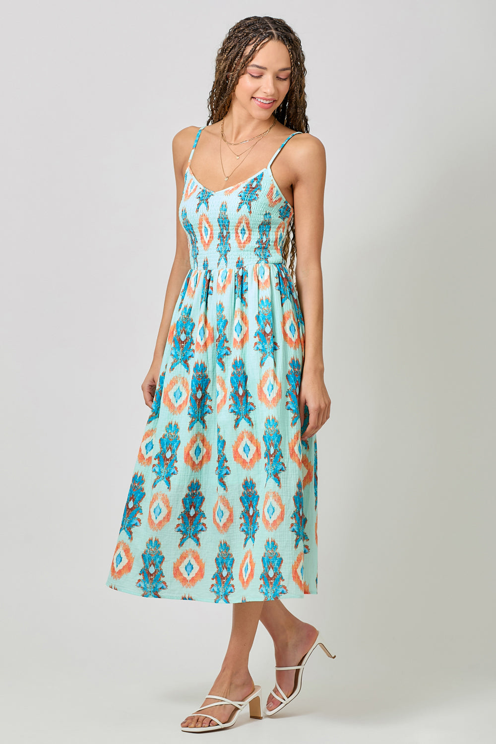 Printed Double Gauze Smocked Dress