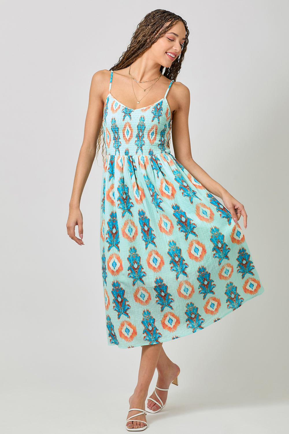 Printed Double Gauze Smocked Dress