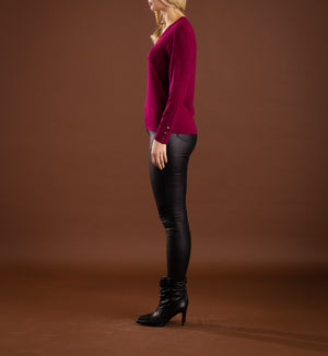 V-Neck Long Sleeve Tee | Berry