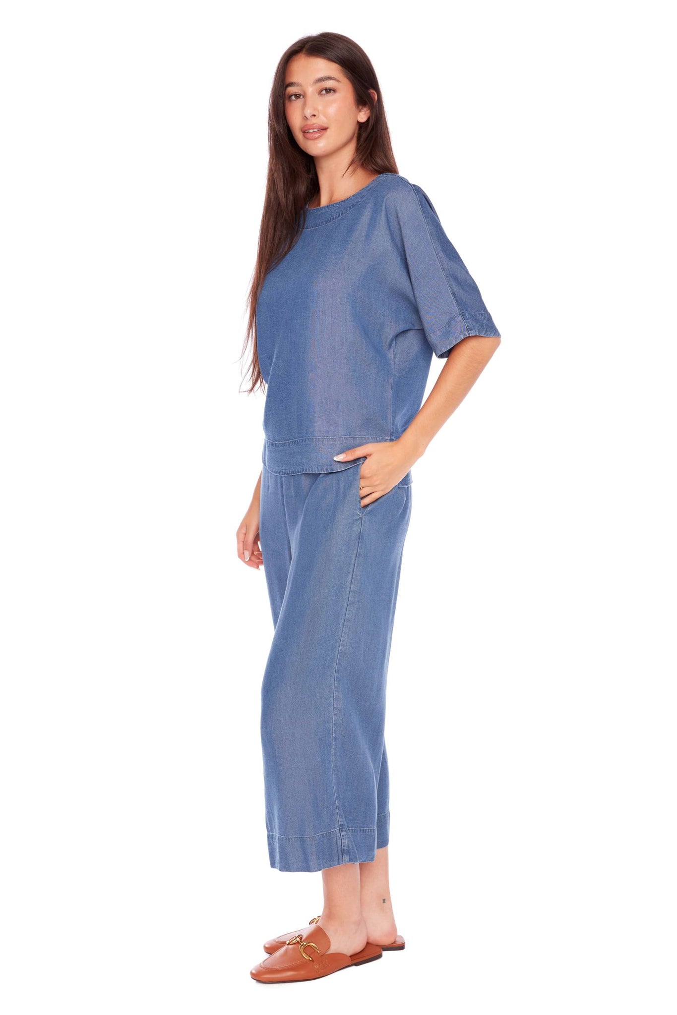 Tencel Cropped Wide-Leg Pant