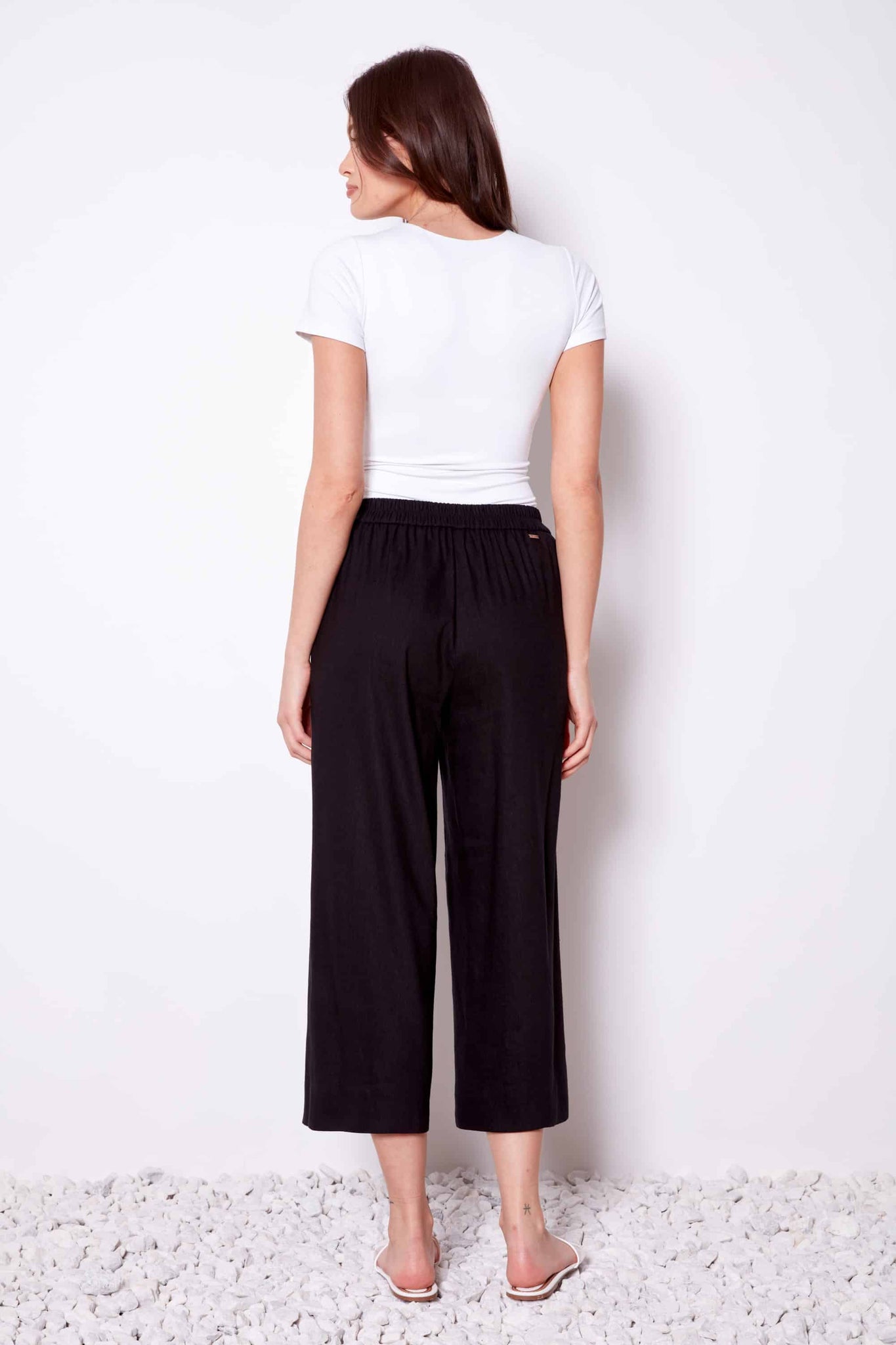 Linen Wide-Leg Cropped Pant