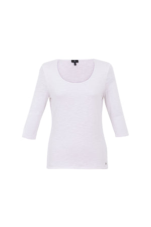 3/4 Sleeve Scoop Knit Tee | White