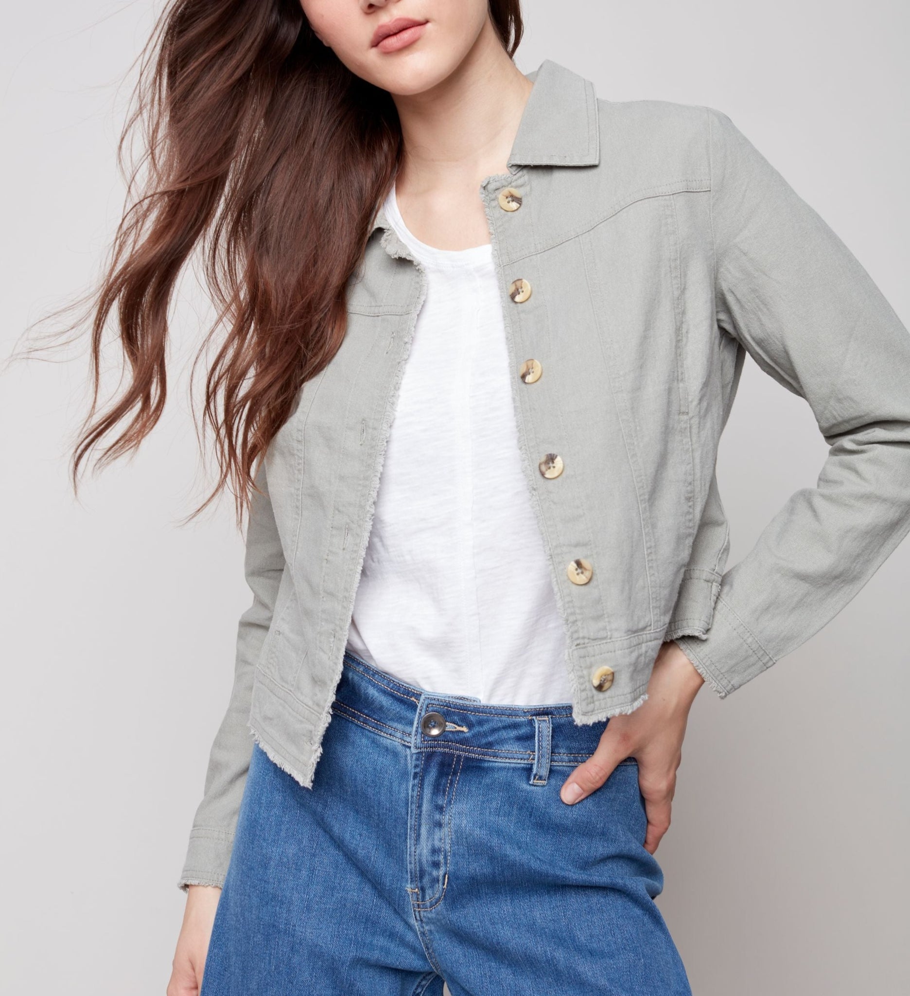 Linen Button Jacket | Green