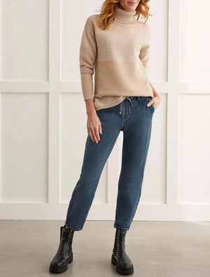 Two-Tone Ottoman Turtleneck Tunic Sweater | Cashmere