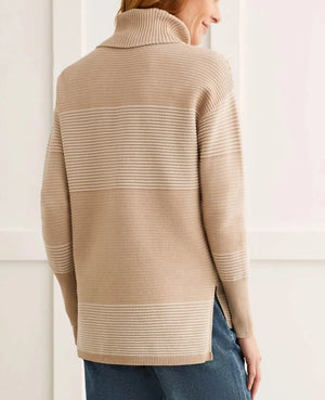 Two-Tone Ottoman Turtleneck Tunic Sweater | Cashmere