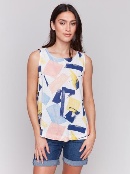Printed Sleeveless Crewneck Top