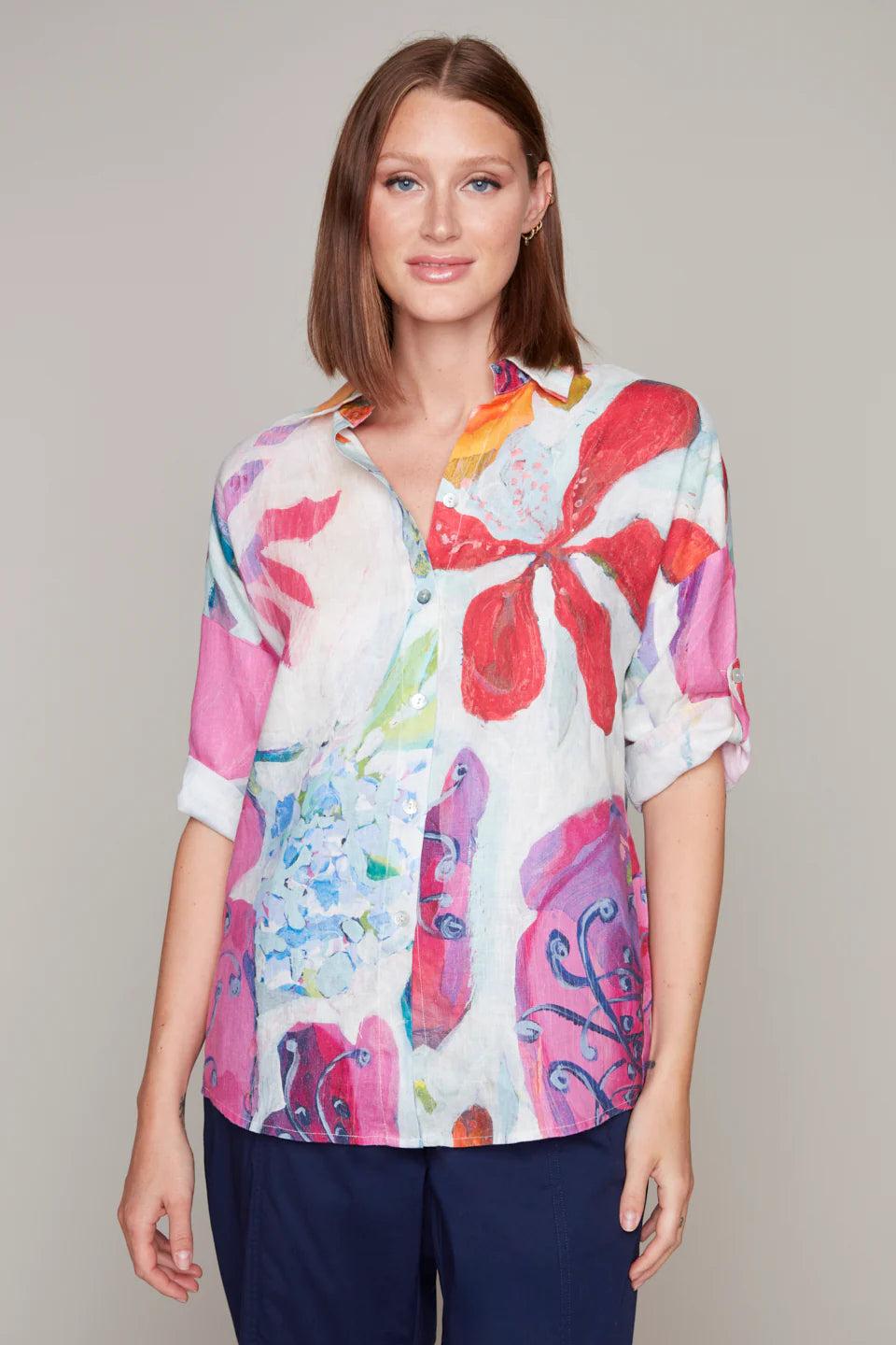 A Smattering of Spring 3/4-length Sleeve Button Front Blouse