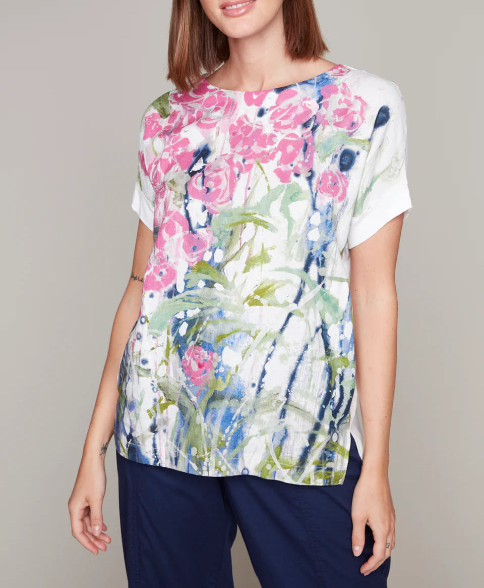 Cap Sleeve Front Print Top | Garden Print