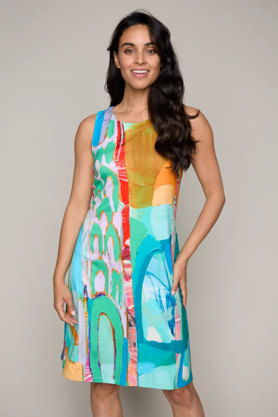 Peacock in a Pen Sleeveless Dress With Flounce Hemline