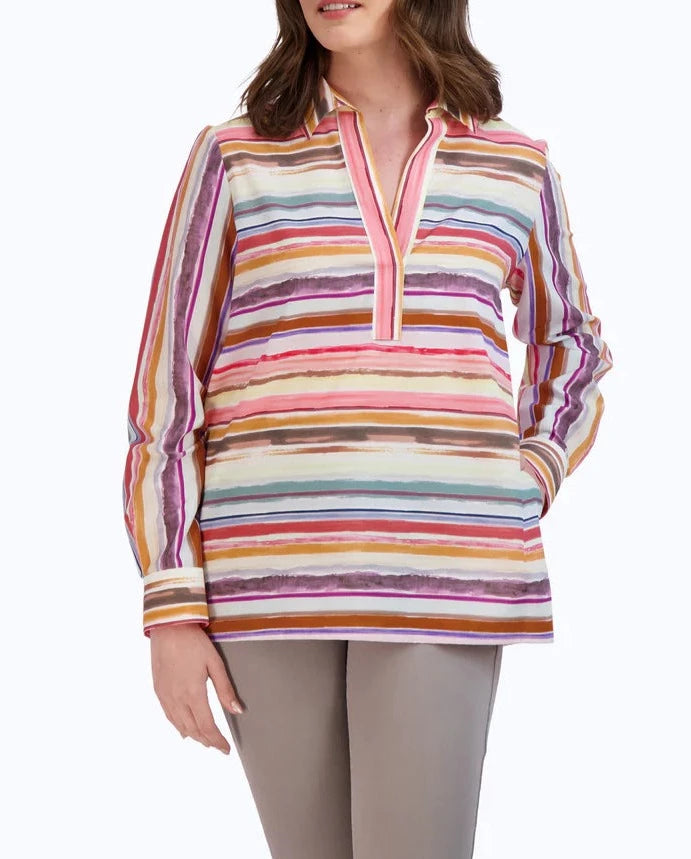 Sophia No Iron Watercolor Stripe Popover | Multi