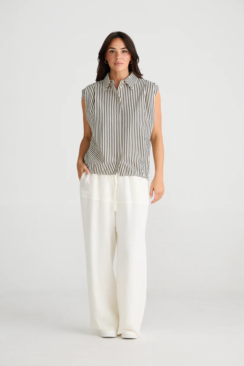 Charlie Sleeveless Striped Collared Button Front Shirt