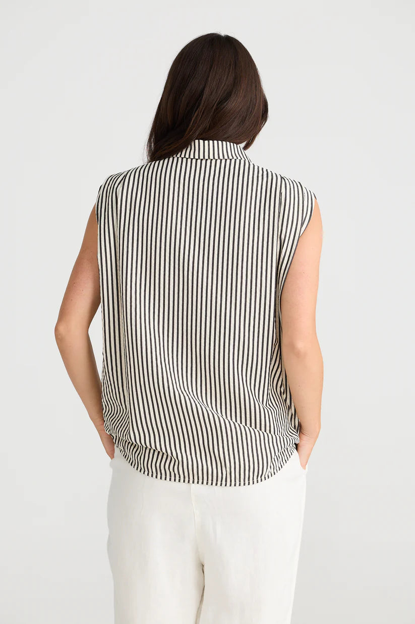 Charlie Sleeveless Striped Collared Button Front Shirt