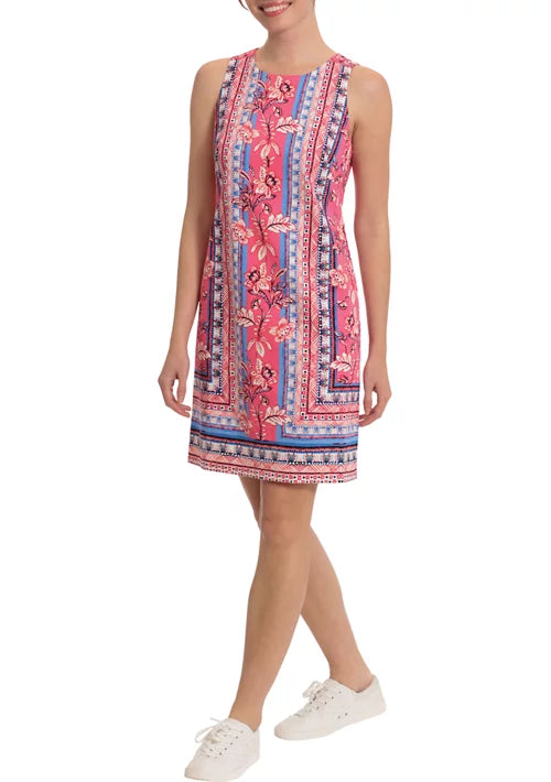 London Times Floral Stripe Sleeveless Shift Dress