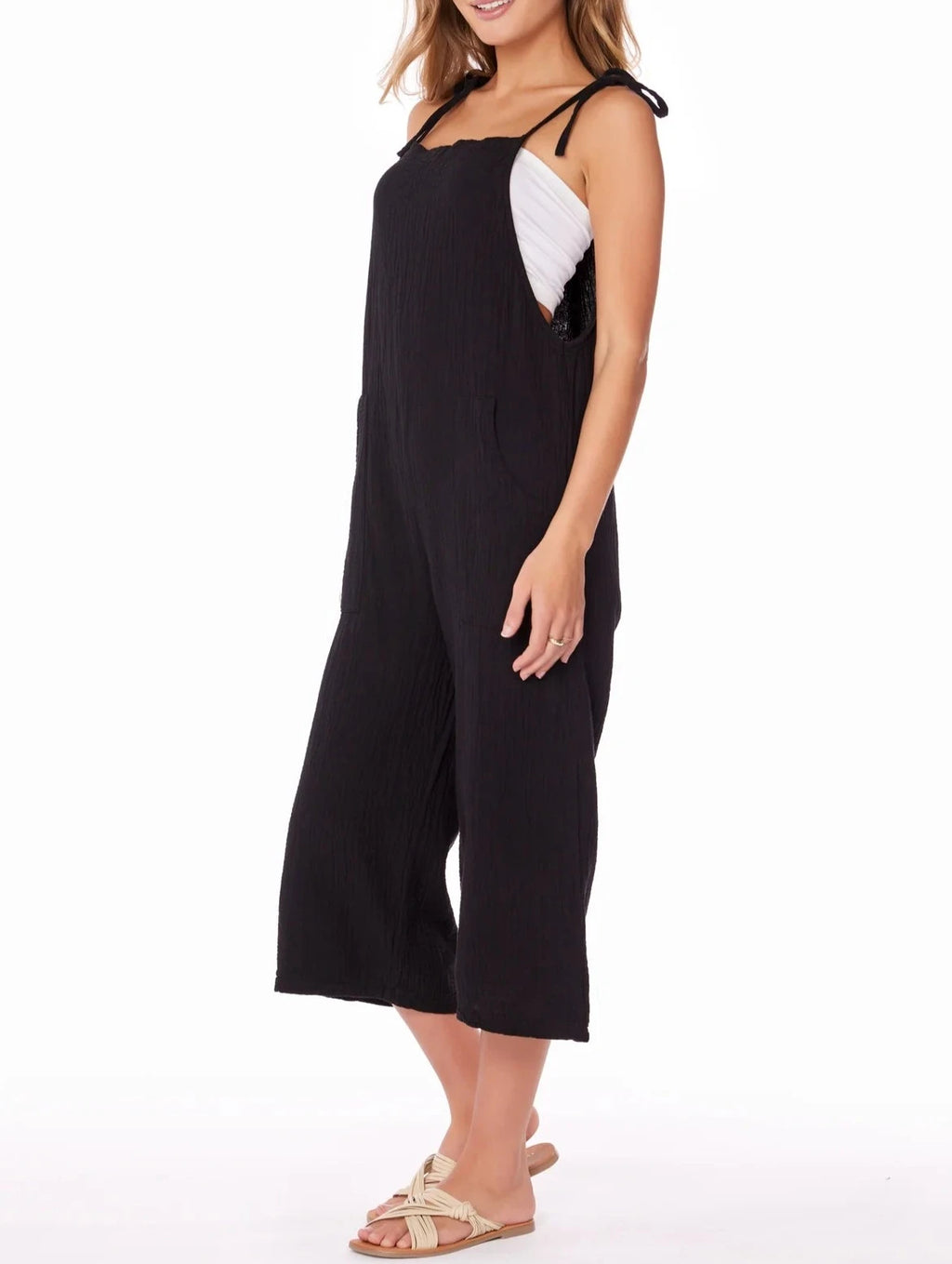 CROPPED WIDELEG OVERALLS | Black