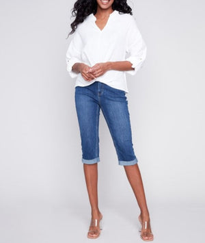 Bubble Cotton Blouse with Front Twist | White
