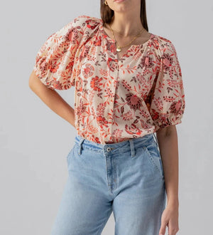 Bubble Sleeve Boho Blouse Pacific Light