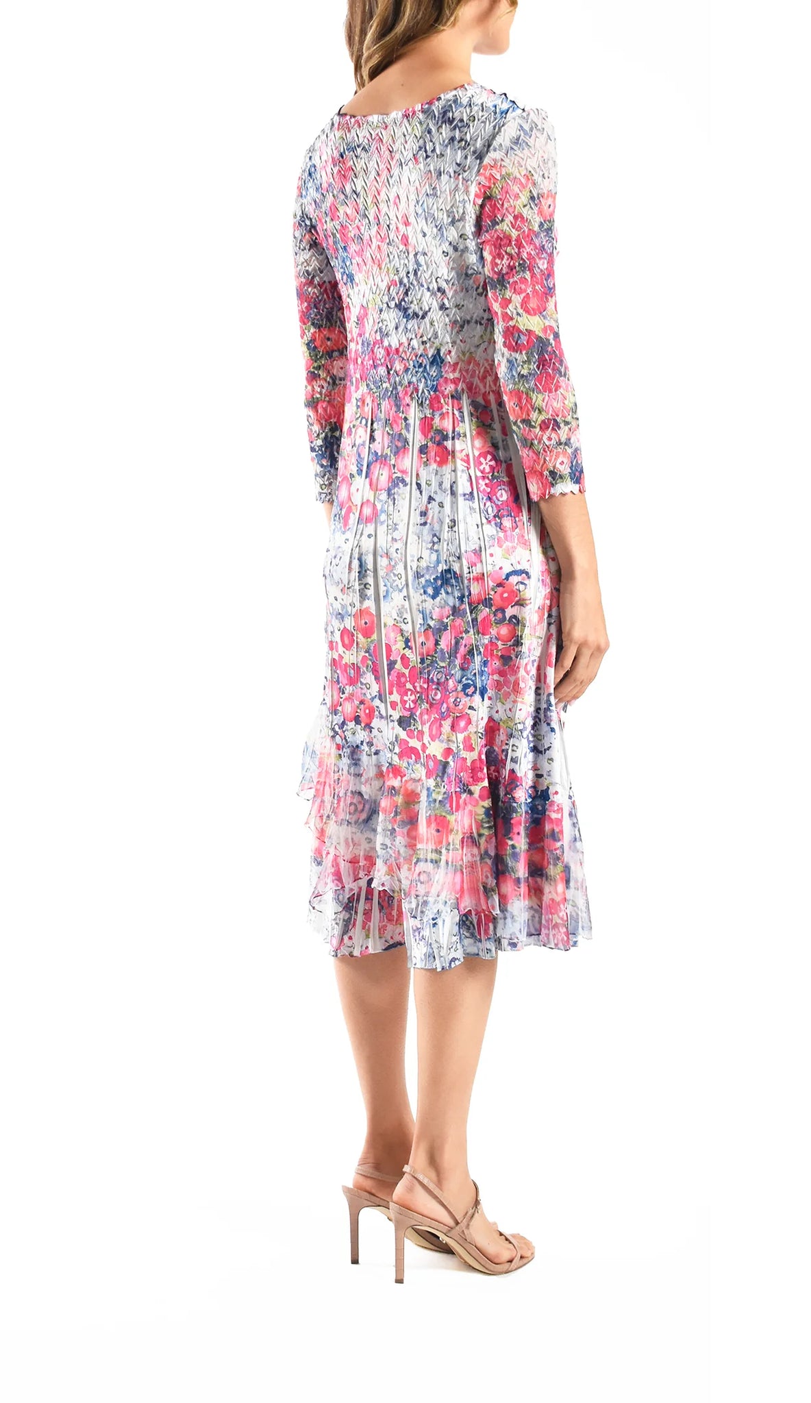 Komarov V Neck Charmuese Dress with Chiffon Bias Hem
