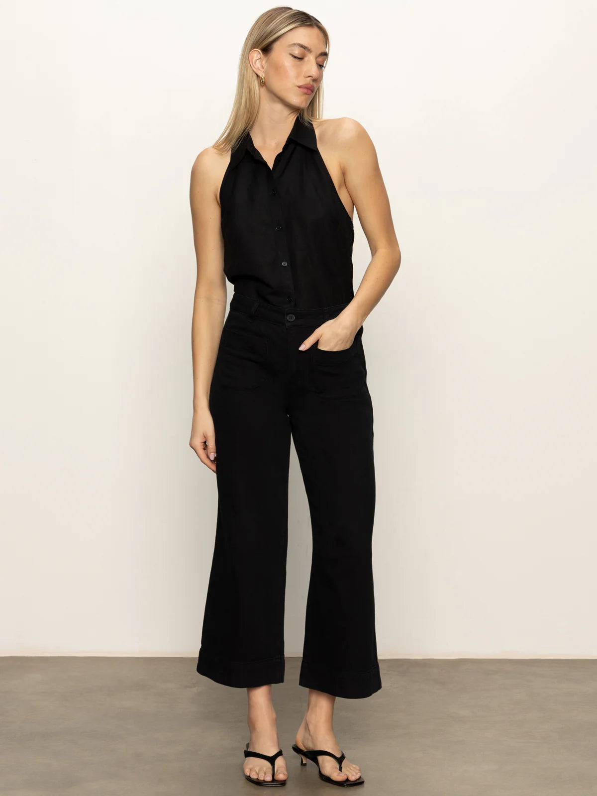 Soft Marine Wide Leg Standard Rise Crop Pant