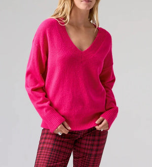 Easy Breezy V-Neck Pullover Sweater | Flash Pink